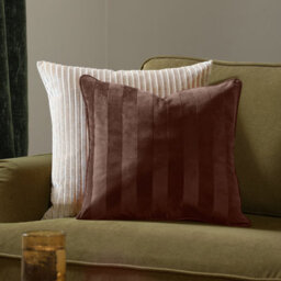 Paoletti Regency Stripe Velvet Polyester Filled Cushion, Chocolate, 45 X 45Cm - thumbnail 1