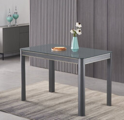 Furnizone UK Milano 4-Seater Grey Glass Dining Table And Grey Metal Legs Dining Table
