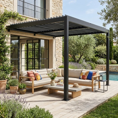 Sweeek - Lean To Pergola With Louvered Roof Aluminium 3 X 3M Palace Black - image 1