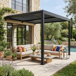 Sweeek - Lean To Pergola With Louvered Roof Aluminium 3 X 3M Palace Black - thumbnail 3