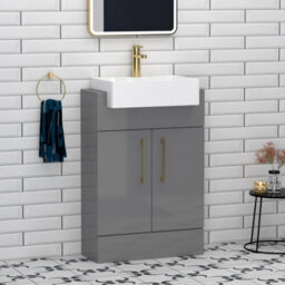 Royal Bathrooms Elena 600mm Indigo Grey Gloss Floor Standing Bathroom Vanity Unit With Semi Recessed Basin