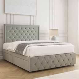 Bsspoke Lena Divan Bed Set Silver Plush Velvet With 24Inch Headboard & Footboard & 2 Drawers Footend & Mattress In All Sizes - thumbnail 3