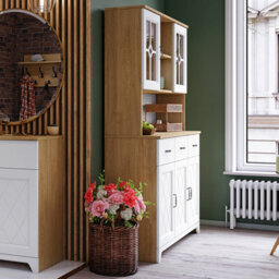 Heze Furniture Provenza 3 Door Sideboard With Drawers And Topper Display Unit Rustic Style - Stone Oak / White Matt - thumbnail 2