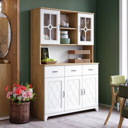 Heze Furniture Provenza 3 Door Sideboard With Drawers And Topper Display Unit Rustic Style - Stone Oak / White Matt