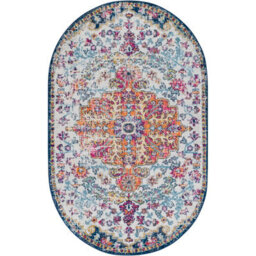 Livabliss Oval Harput-Vintage Blue Orange Yellow Grey Traditional Boho Living Dining Bedroom Rug 152 X 245 Cm Easy Care, Non Shedding - thumbnail 2