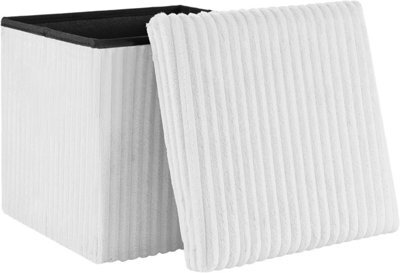 Storage Ottoman Padded Foldable Bench Chest With Lid Holds Up To 100 Kg For Bedroom Room Off-White Corduroy 38Cm X 38 Cm X 38 Cm - image 1