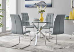 Furniturebox Selina Chrome Round Square Leg Glass Dining Table And 4 Elephant Grey Murano Chairs Set - thumbnail 1