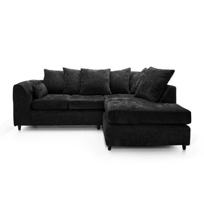 Furnishings For Less UK Monaco Chenille Fabric 3 To 4 Seater L Shaped Corner Sofa  Black Right Hand Facing
