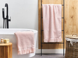 Beliani Set Of 2 Towels Atiu Terry Cotton Pastel Pink - thumbnail 2