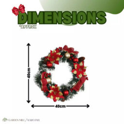 40Cm Artificial Wreath With Red Baubles And Poinsettia - thumbnail 2