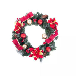 40Cm Artificial Wreath With Red Baubles And Poinsettia - thumbnail 3