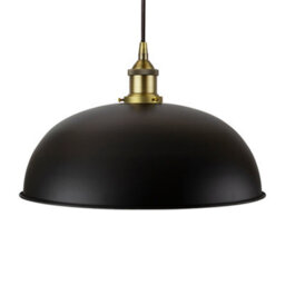Matt Black Worcester Painted Dome Pendant Light With Matt Antique Brass Lamp Holder And Black Round Cable - Se Home