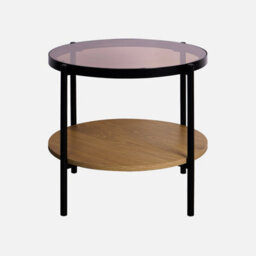 Sweeek - Round Side Table With Tempered Glass And Wood Effect Smooky Natural 52X52X45 Cm - thumbnail 4