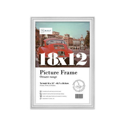 18X12 White Ornate Picture Frame (45.7 X 30.5Cm) Poster, Photo, Artwork, Gallery Wall Or Print - image 1