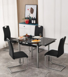 Furnizone UK Piccolo 4-Seater Extending Dining Table And 4 Isaac Black Faux Leather Chairs
