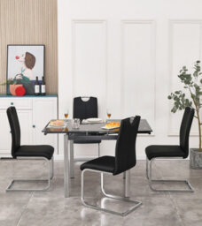 Furnizone UK Piccolo 4-Seater Extending Dining Table And 4 Isaac Black Faux Leather Chairs - thumbnail 2