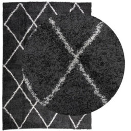 Berkfield Shaggy Rug Pamplona High Pile Modern Black And Cream 140X200 Cm - thumbnail 3