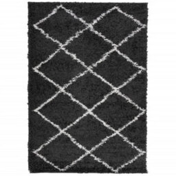 Berkfield Shaggy Rug Pamplona High Pile Modern Black And Cream 140X200 Cm - thumbnail 2