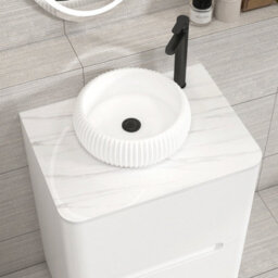 Royal Bathrooms Venice 600mm Gloss White Freestanding Bathroom Countertop Vanity Unit 2 Drawer With Milan Basin - thumbnail 6
