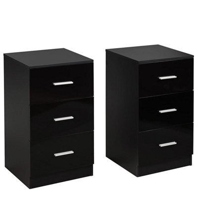 Gainoom 2Pcs 3-Drawer Chest Storage Black Cabinet Dresser Night Stand Organizer - image 1