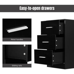 Gainoom 2Pcs 3-Drawer Chest Storage Black Cabinet Dresser Night Stand Organizer - thumbnail 8