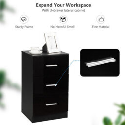 Gainoom 2Pcs 3-Drawer Chest Storage Black Cabinet Dresser Night Stand Organizer - thumbnail 9
