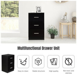 Gainoom 2Pcs 3-Drawer Chest Storage Black Cabinet Dresser Night Stand Organizer - thumbnail 7