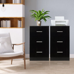 Gainoom 2Pcs 3-Drawer Chest Storage Black Cabinet Dresser Night Stand Organizer - thumbnail 4