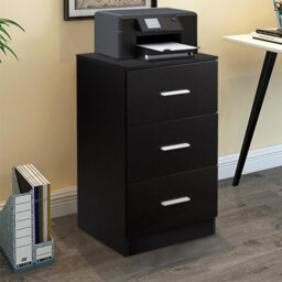 Gainoom 2Pcs 3-Drawer Chest Storage Black Cabinet Dresser Night Stand Organizer - thumbnail 5
