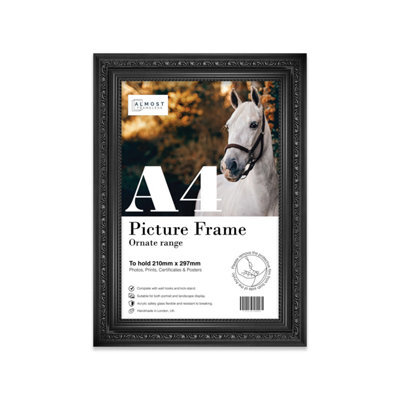 A4 Black Ornate Picture Frame (29.7 X 21Cm) Poster, Photo, Artwork, Gallery Wall Or Print - image 1