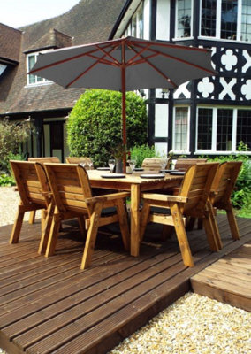 Charles Taylor Trading Charles Taylor 8 Seater Wooden Square Garden Dining Table & Chairs Parasol Grey - image 1
