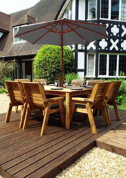 Charles Taylor Trading Charles Taylor 8 Seater Wooden Square Garden Dining Table & Chairs Parasol Grey
