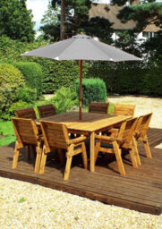 Charles Taylor Trading Charles Taylor 8 Seater Wooden Square Garden Dining Table & Chairs Parasol Grey - thumbnail 3