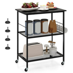 Black 3 Tier Rolling Kitchen Storage Serving Island Cart - thumbnail 3
