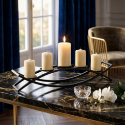 Living And Home Black Iron Arch 5-Candle Holder Rust Resistant Powder Coated Table Centerpiece For Wedding Decor - thumbnail 2