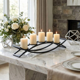 Living And Home Black Iron Arch 5-Candle Holder Rust Resistant Powder Coated Table Centerpiece For Wedding Decor - thumbnail 1