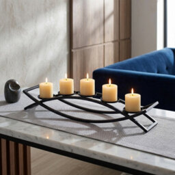 Living And Home Black Iron Arch 5-Candle Holder Rust Resistant Powder Coated Table Centerpiece For Wedding Decor - thumbnail 3