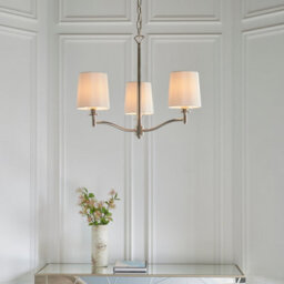 Anson Lighting Orsino Bright Nickel With Vintage White Faux Silk Shade 3 Light Ceiling Pendant - thumbnail 2