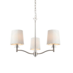 Luminosa Lighting Luminosa Ortona Vintage Pendant 3 Light Bright Nickel White Fabric Shades