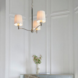 Anson Lighting Orsino Bright Nickel With Vintage White Faux Silk Shade 3 Light Ceiling Pendant - thumbnail 4