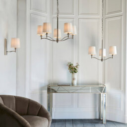 Anson Lighting Orsino Bright Nickel With Vintage White Faux Silk Shade 3 Light Ceiling Pendant - thumbnail 3