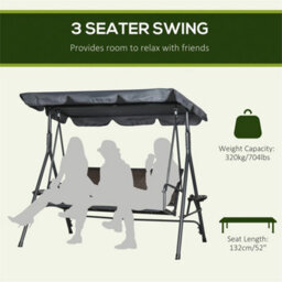 3 Seater Garden Swing Seat Bench With Adjustable Canopy - thumbnail 4