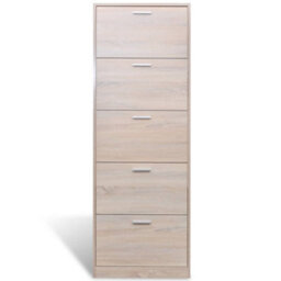 Berkfield Oak Look Wooden Shoe Cabinet With 5 Compartments - thumbnail 3