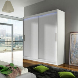 Bega I 180 Sliding Wardrobe With Hanging Rail And Shelves White With Led Lights - thumbnail 2