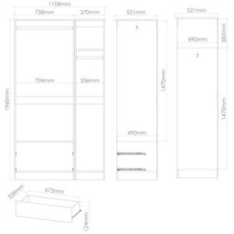 Trent Tall Triple 2 Drawer Wardrobe In White Gloss & Bardolino Oak (Ready Assembled) - thumbnail 2