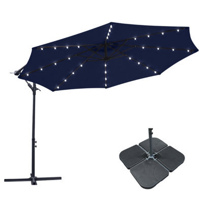 Sundaze 3M Blue Cantilever Banana Parasol Umbrella Hanging Patio With Led Lights, Base Weights - image 1