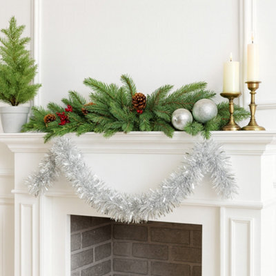 2M Premium Christmas Foil Tinsel Garland 2Pack Red & Silver - image 1