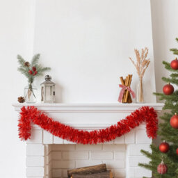 2M Premium Christmas Foil Tinsel Garland 2Pack Red & Silver - thumbnail 2