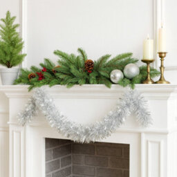 2M Premium Christmas Foil Tinsel Garland 2Pack Red & Silver - thumbnail 1