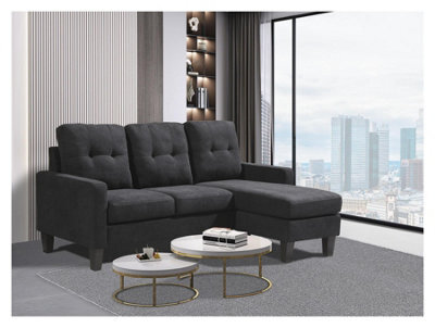 Kosy Koala Corner Sofa Fabric Sectional Sofa With Ottoman L-Shaped Black Sofa Couch Reversible 3-Seater - image 1